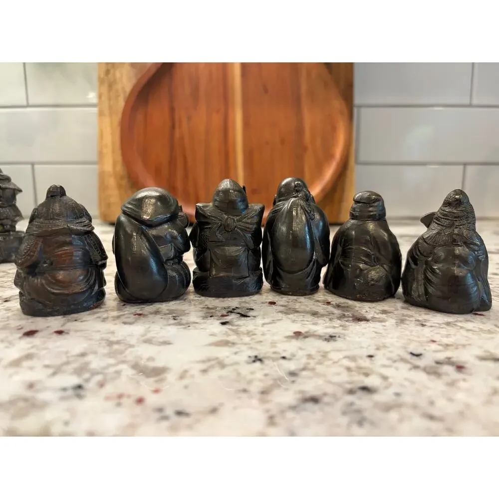 Lot of 13 Vintage Occupied Japan Metal Seven Lucky Gods Figurines